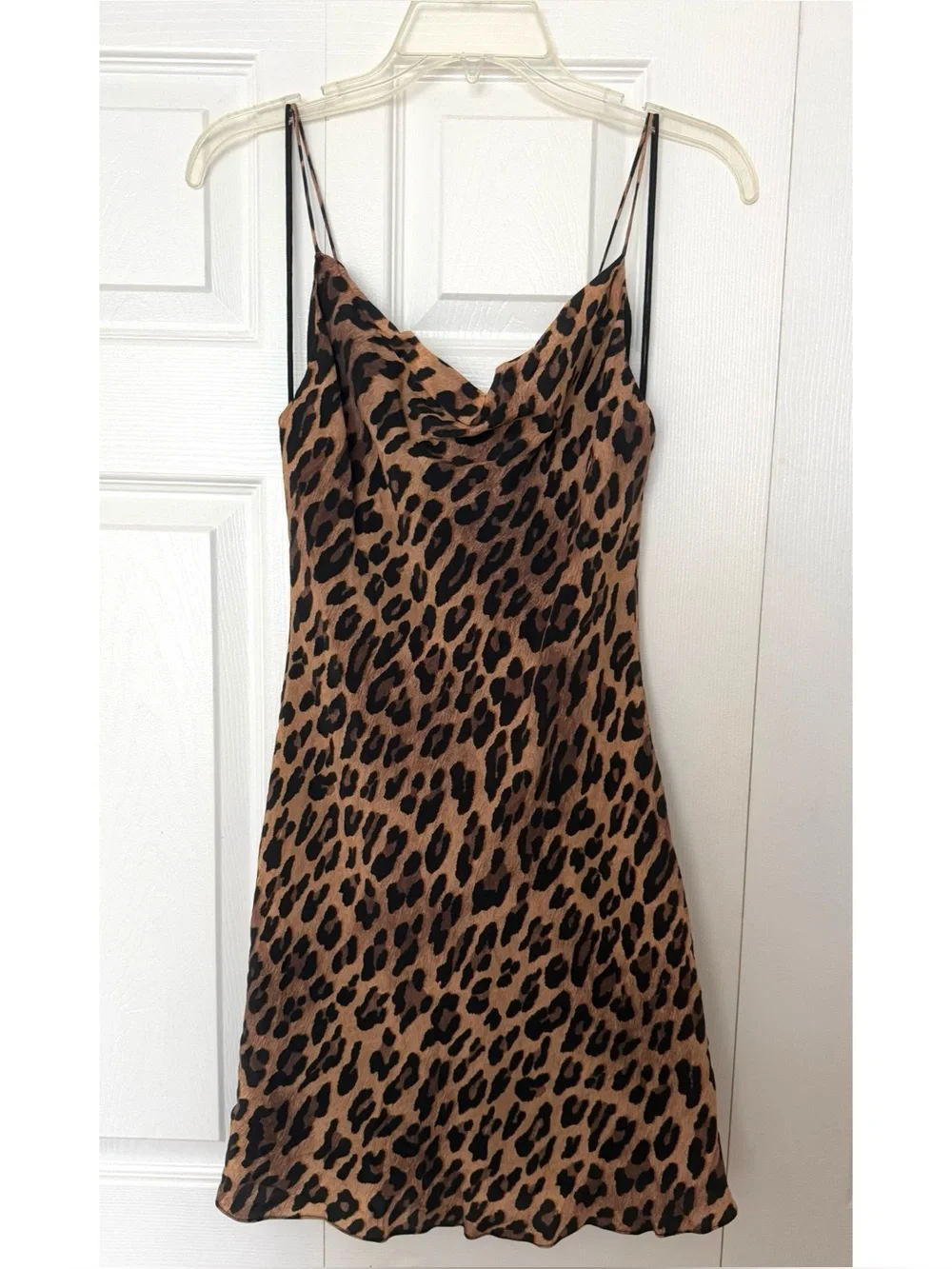 Alice + Olivia Harmony Leopard Print Slip Mini Dress Tan Size 4 Small Draped - Picture 4 of 12